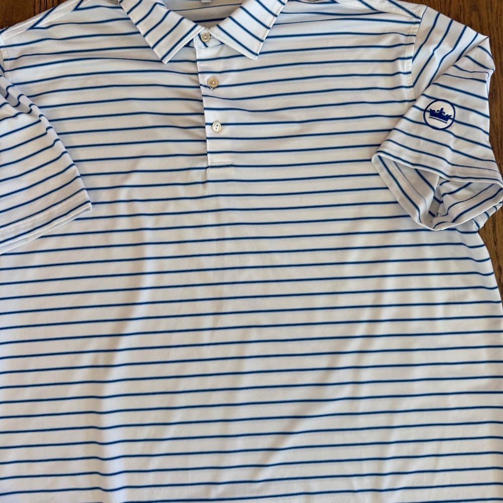 XL Peter Millar summer comfort white , navy and royal blue striped.